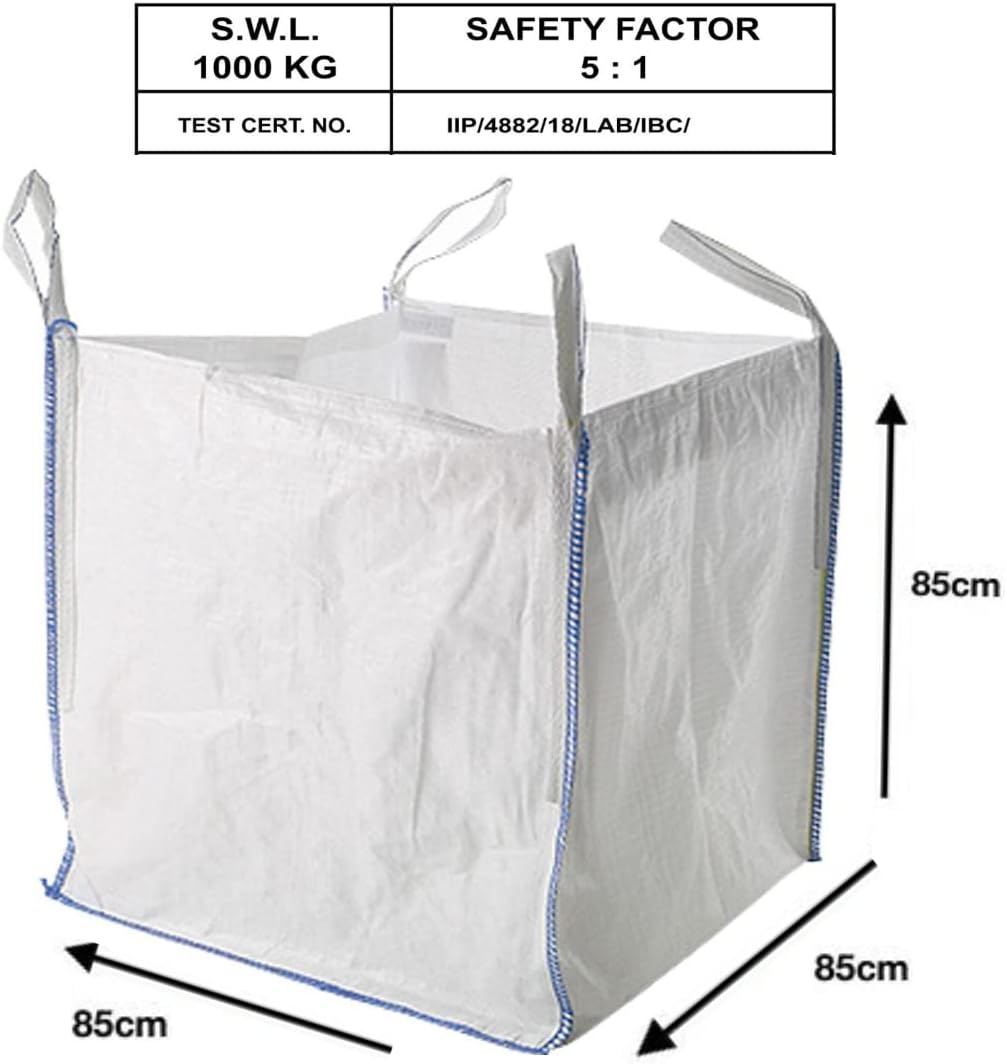 10 x FIBC Bulk Bags 1 Tonne Heavy Duty – Industrial Builder Bags for Garden Waste, Rubble, Sand, Gravel & Storage – Jumbo Sack Made from Strong Woven Polypropylene