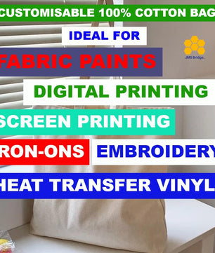 JMS Bridge 10 Cotton Bag Tote Bags, Reusable Premium Natural Cotton Shopper Bags with Long Handle; Ideal for Shopping. Can be Screen Printed, Designed and Customized. Machine Washable. (Pack of 10)