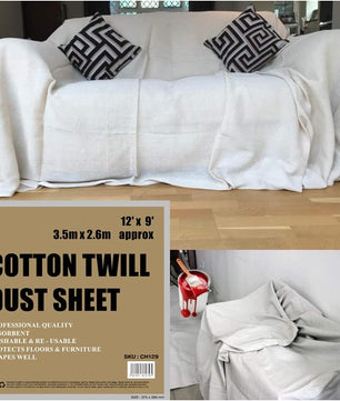 Cotton DUST Sheets for Decorating, Painting, Furniture, Doorways, Stairways. 12ft x 9ft. Five Pack. Reversible, Reusable, Multi-Purpose Uses. Ideal for Professionals (5xCH129)