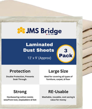 3 x Cotton Dust Sheets for Decorating, Painting, Furniture | 12ft x 9ft | Laminated Dust Sheet with Cotton Backed with Plastic Polythene Sheeting Paint Cover Sheet | Drop Cloth | (3xLT129)