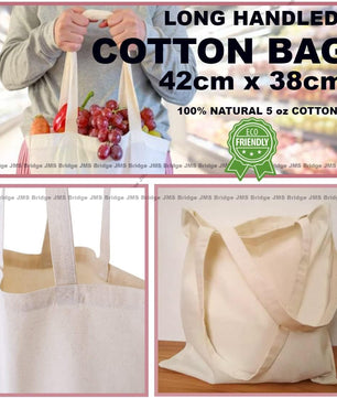 JMS Bridge 10 Cotton Bag Tote Bags, Reusable Premium Natural Cotton Shopper Bags with Long Handle; Ideal for Shopping. Can be Screen Printed, Designed and Customized. Machine Washable. (Pack of 10)