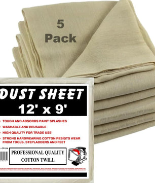 JMS Bridge 5 x Professional Quality 100% Cotton Twill Heavy Duty DUST Sheets for Decorating. Size of Each Sheet : 3.5M x 2.6M / 12ft x 9ft. **Pack of 5 Sheets** (5xCT129)
