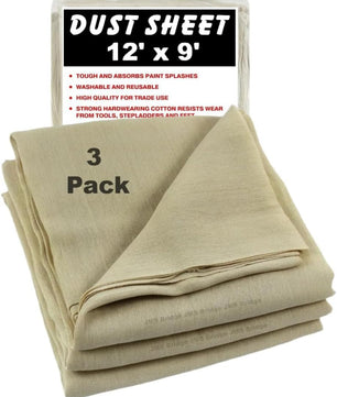 JMS Bridge 3 x DUST SHEETS 100% COTTON TWILL. Each Sheet of Size 12ft x 9ft. ***Pack of 3 Dust Sheets***
