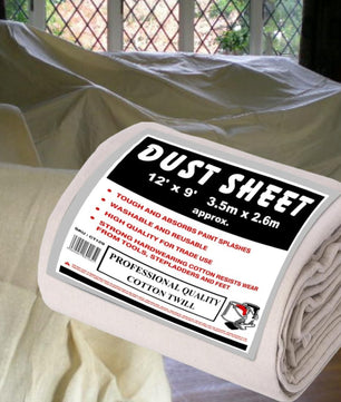 1 x Extra Large 100% Cotton Twill Dust Sheet, 12ft x 9ft, Paint Cover for Painting, Furniture, Decorators, Decorating. Large Size 3.50m x 2.60m Approx (1xCT129)