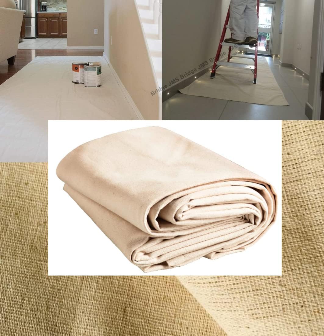 2 x Heavy Duty Canvas Dust Sheets 12ft x 9ft – Extra Strong Drop Cloth for Painting & Decorating – Washable & Reusable Paint Cover Sheets for Furniture, Floors, Stairs & Home Renovation (2xOZ6129)