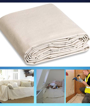 2 x Heavy Duty Canvas Dust Sheets 12ft x 9ft – Extra Strong Drop Cloth for Painting & Decorating – Washable & Reusable Paint Cover Sheets for Furniture, Floors, Stairs & Home Renovation (2xOZ6129)