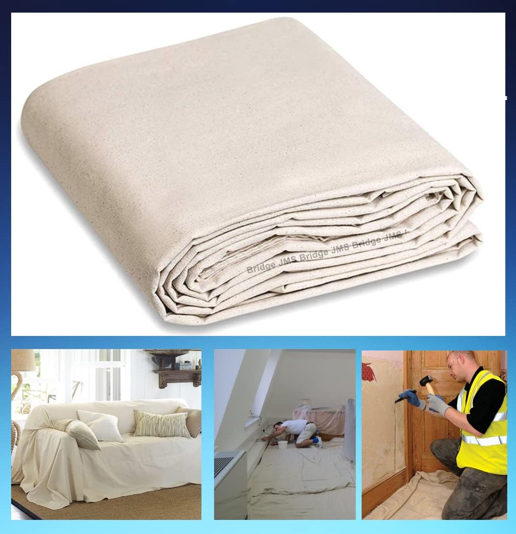2 x Heavy Duty Canvas Dust Sheets 12ft x 9ft – Extra Strong Drop Cloth for Painting & Decorating – Washable & Reusable Paint Cover Sheets for Furniture, Floors, Stairs & Home Renovation (2xOZ6129)