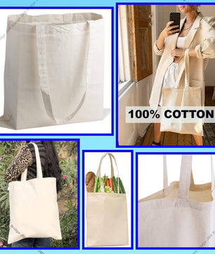 JMS Bridge 10 Cotton Bag Tote Bags, Reusable Premium Natural Cotton Shopper Bags with Long Handle; Ideal for Shopping. Can be Screen Printed, Designed and Customized. Machine Washable. (Pack of 10)
