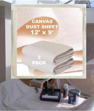 2 x Heavy Duty Canvas Dust Sheets 12ft x 9ft – Extra Strong Drop Cloth for Painting & Decorating – Washable & Reusable Paint Cover Sheets for Furniture, Floors, Stairs & Home Renovation (2xOZ6129)