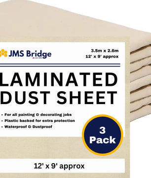 3 x Cotton Dust Sheets for Decorating, Painting, Furniture | 12ft x 9ft | Laminated Dust Sheet with Cotton Backed with Plastic Polythene Sheeting Paint Cover Sheet | Drop Cloth | (3xLT129)
