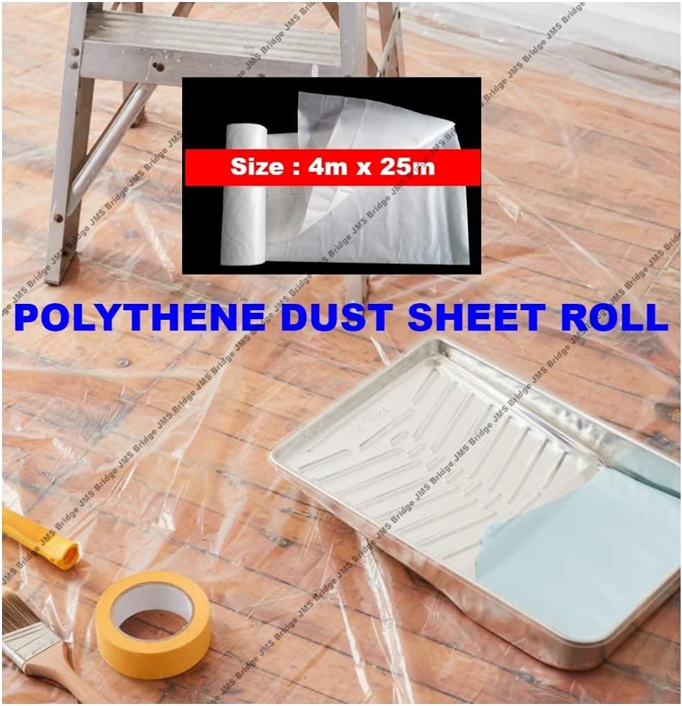 Polythene Sheeting, Dust Sheets for Decorating, Plastic Sheet, Water Proof Roll. Size: 2m x 50m.. Plastic. Ideal for Painting, Decorating, Furniture & Flooring. Dust & Water Proof (1xPDS250)