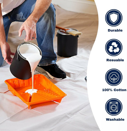 1 x Extra Large 100% Cotton Twill Dust Sheet, 12ft x 9ft, Paint Cover for Painting, Furniture, Decorators, Decorating. Large Size 3.50m x 2.60m Approx (1xCT129)