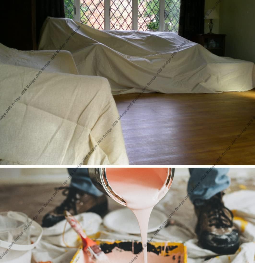 2 x Heavy Duty Canvas Dust Sheets 12ft x 9ft – Extra Strong Drop Cloth for Painting & Decorating – Washable & Reusable Paint Cover Sheets for Furniture, Floors, Stairs & Home Renovation (2xOZ6129)