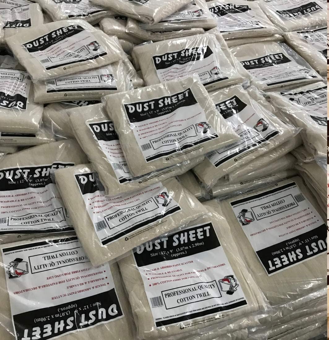 JMS Bridge 5 x Professional Quality 100% Cotton Twill Heavy Duty DUST Sheets for Decorating. Size of Each Sheet : 3.5M x 2.6M / 12ft x 9ft. **Pack of 5 Sheets** (5xCT129)