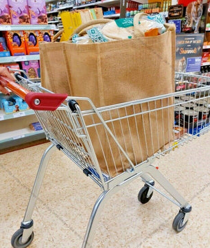 JMS Bridge 10 x Large Jute Burlap Tote Bags with Laminated Interior – Size 45cm x 39cm x 21cm – Waterproof Reusable Hessian Bags with Handles – Eco-Friendly Gift Bags for Shopping, Beach, Crafting