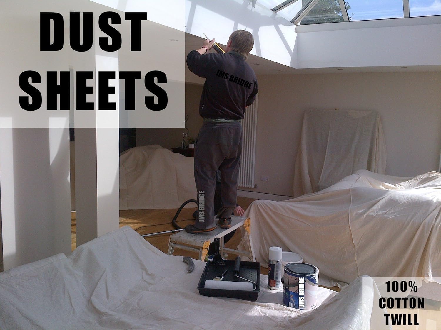 1 x Extra Large 100% Cotton Twill Dust Sheet, 12ft x 9ft, Paint Cover for Painting, Furniture, Decorators, Decorating. Large Size 3.50m x 2.60m Approx (1xCT129)