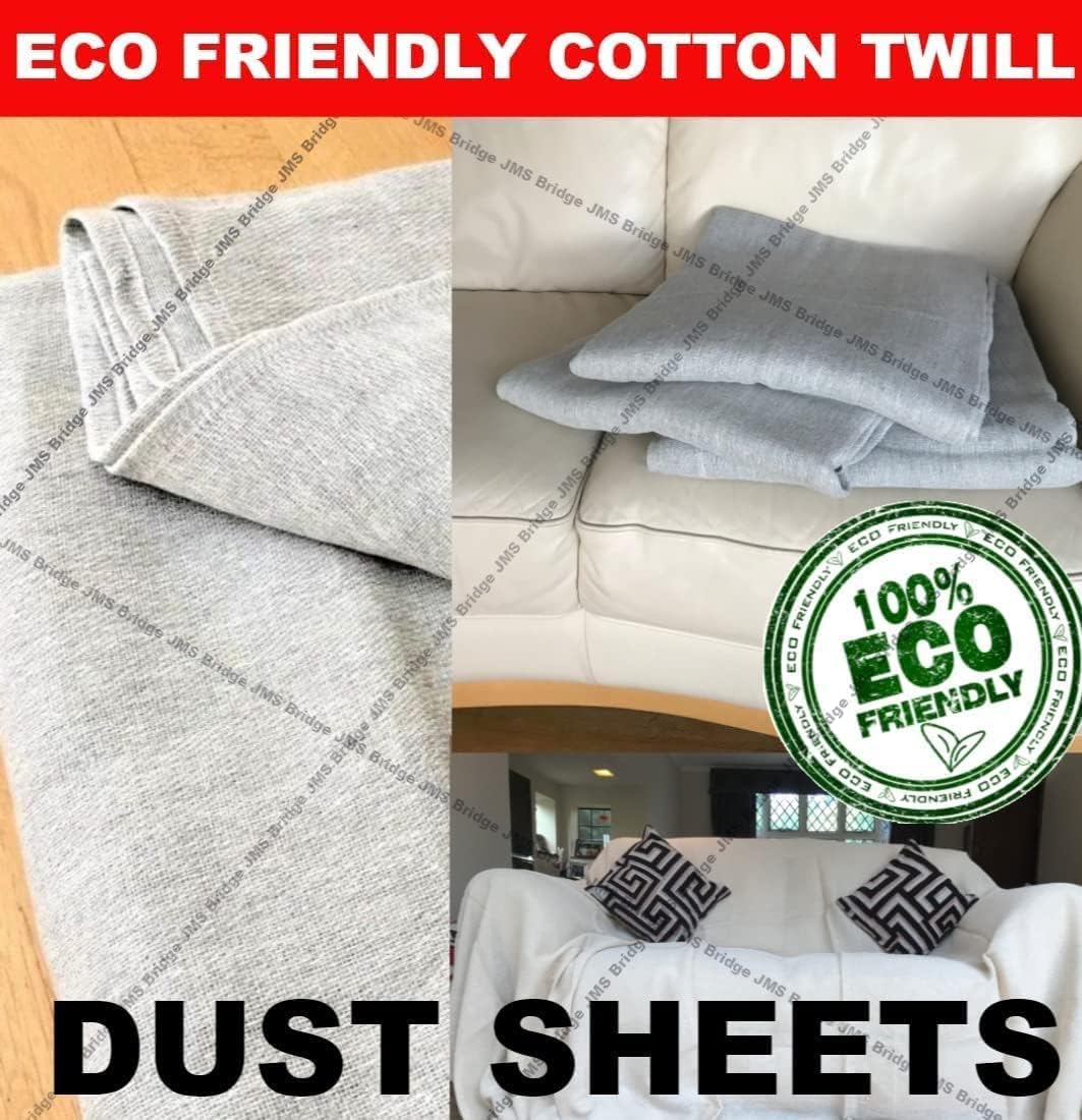 Cotton DUST Sheets for Decorating, Painting, Furniture, Doorways, Stairways. 12ft x 9ft. Five Pack. Reversible, Reusable, Multi-Purpose Uses. Ideal for Professionals (5xCH129)