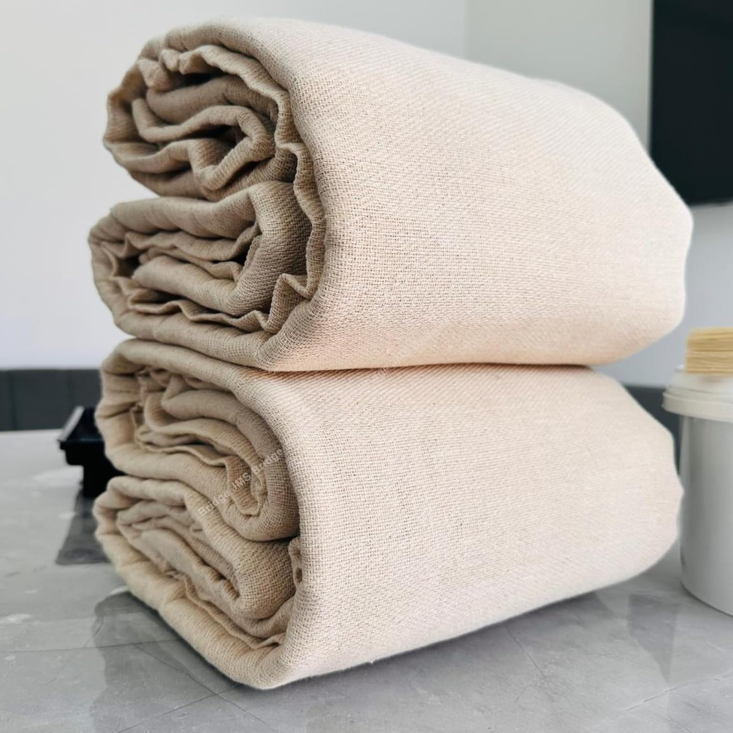 Laminated Cotton Dust Sheets for Decorating **Pack of 2** Waterproof - 12ft x 9ft - Cotton Twill Backed with Plastic Sheet Polythene Sheeting - Absorbs Spills - for Painting, Furniture, DIY, Floor