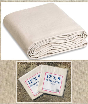 2 x Heavy Duty Canvas Dust Sheets 12ft x 9ft – Extra Strong Drop Cloth for Painting & Decorating – Washable & Reusable Paint Cover Sheets for Furniture, Floors, Stairs & Home Renovation (2xOZ6129)