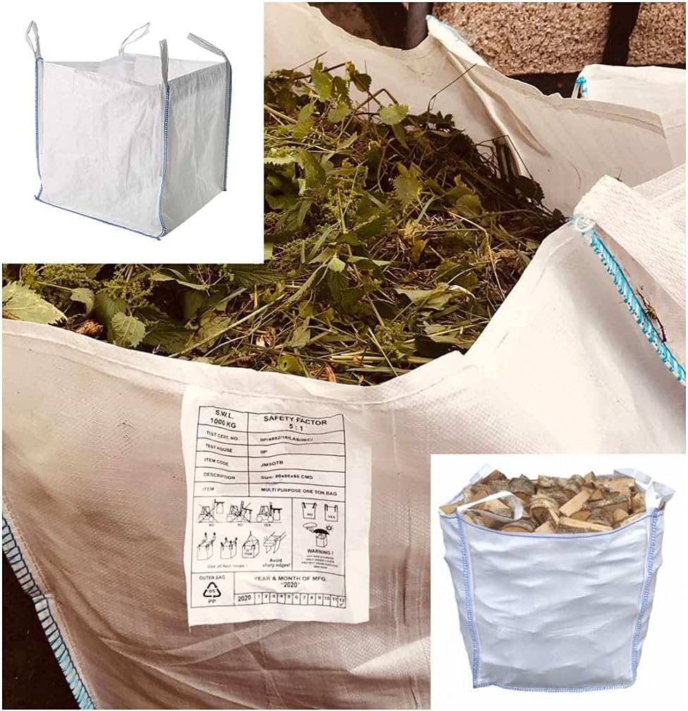10 x FIBC Bulk Bags 1 Tonne Heavy Duty – Industrial Builder Bags for Garden Waste, Rubble, Sand, Gravel & Storage – Jumbo Sack Made from Strong Woven Polypropylene