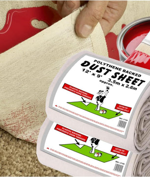 Laminated Cotton Dust Sheets for Decorating **Pack of 2** Waterproof - 12ft x 9ft - Cotton Twill Backed with Plastic Sheet Polythene Sheeting - Absorbs Spills - for Painting, Furniture, DIY, Floor