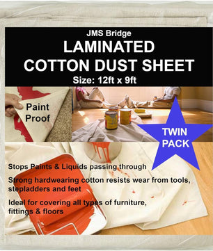 Laminated Cotton Dust Sheets for Decorating **Pack of 2** Waterproof - 12ft x 9ft - Cotton Twill Backed with Plastic Sheet Polythene Sheeting - Absorbs Spills - for Painting, Furniture, DIY, Floor