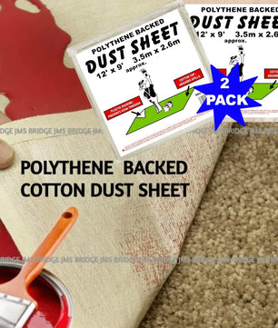 Laminated Cotton Dust Sheets for Decorating **Pack of 2** Waterproof - 12ft x 9ft - Cotton Twill Backed with Plastic Sheet Polythene Sheeting - Absorbs Spills - for Painting, Furniture, DIY, Floor
