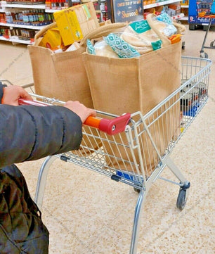 JMS Bridge 10 x Large Jute Burlap Tote Bags with Laminated Interior – Size 45cm x 39cm x 21cm – Waterproof Reusable Hessian Bags with Handles – Eco-Friendly Gift Bags for Shopping, Beach, Crafting