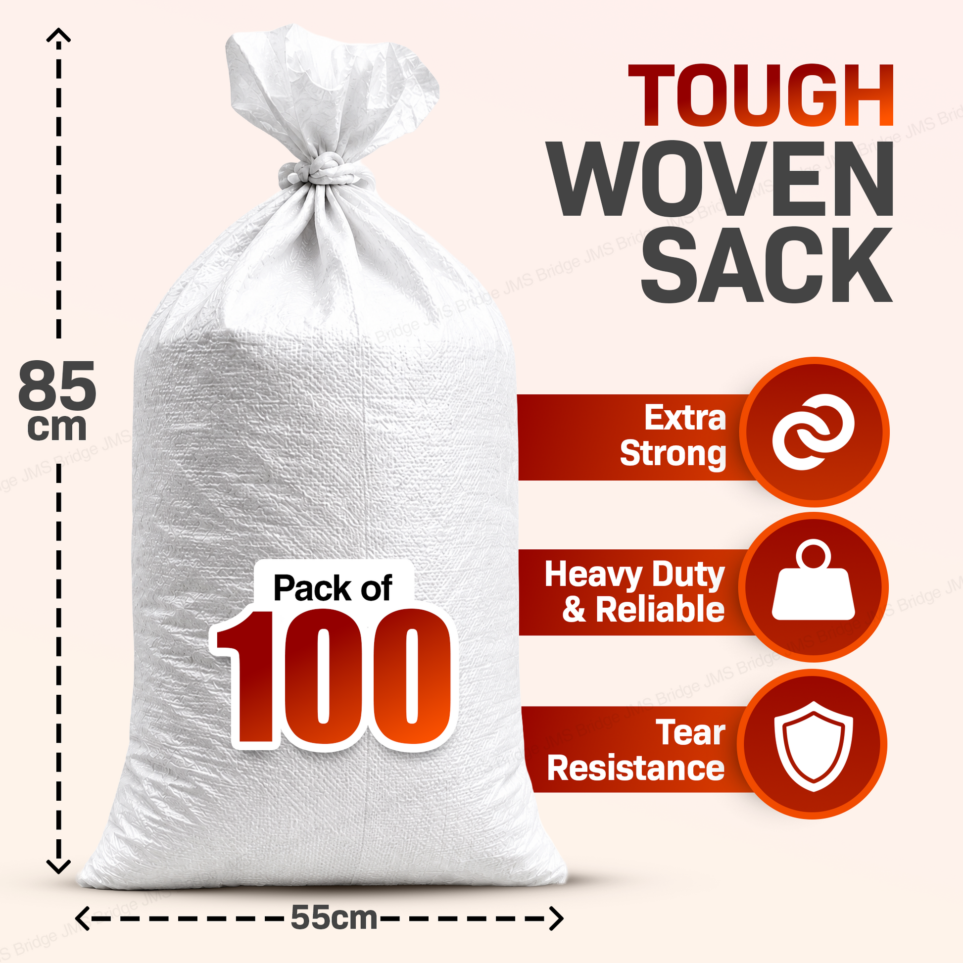 100 x NEW Woven Polypropylene Rubble Builder Sacks Bags 55 cm x 85cm / 22" x 33" Approx