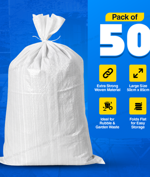 50 x Rubble Sacks Woven Polypropylene Builder Bags 55 cm x 85cm / 22'' x 33