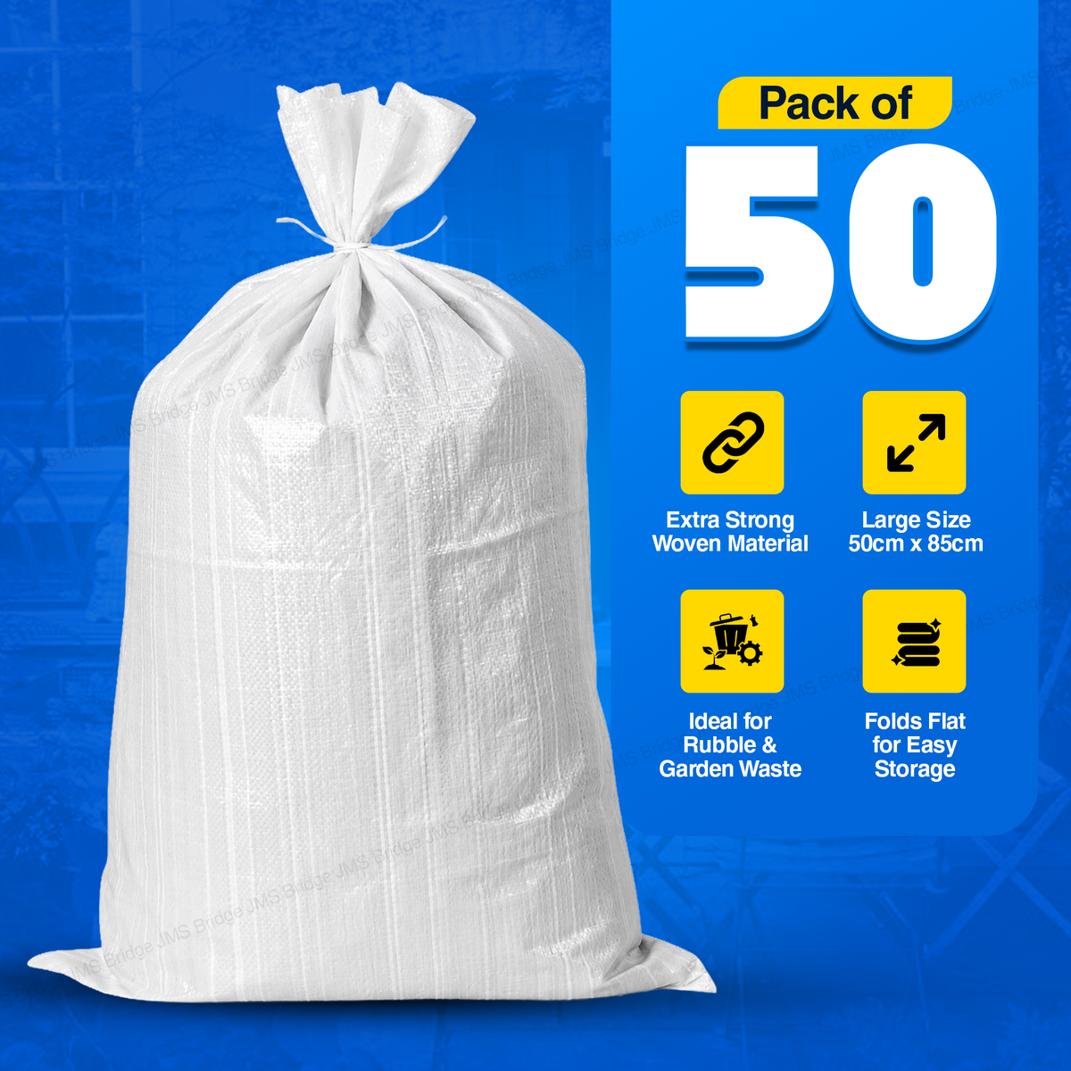50 x Rubble Sacks Woven Polypropylene Builder Bags 55 cm x 85cm / 22'' x 33" - Heavy Duty ***Pack of 50 bags