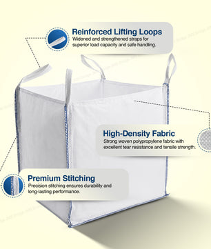10 x FIBC Bulk Bags 1 Tonne Heavy Duty | Industrial Builders Bags for Garden Waste, Rubble, Sand & Gravel Storage | Jumbo Sacks Strong Woven Polypropylene | Pack of 10
