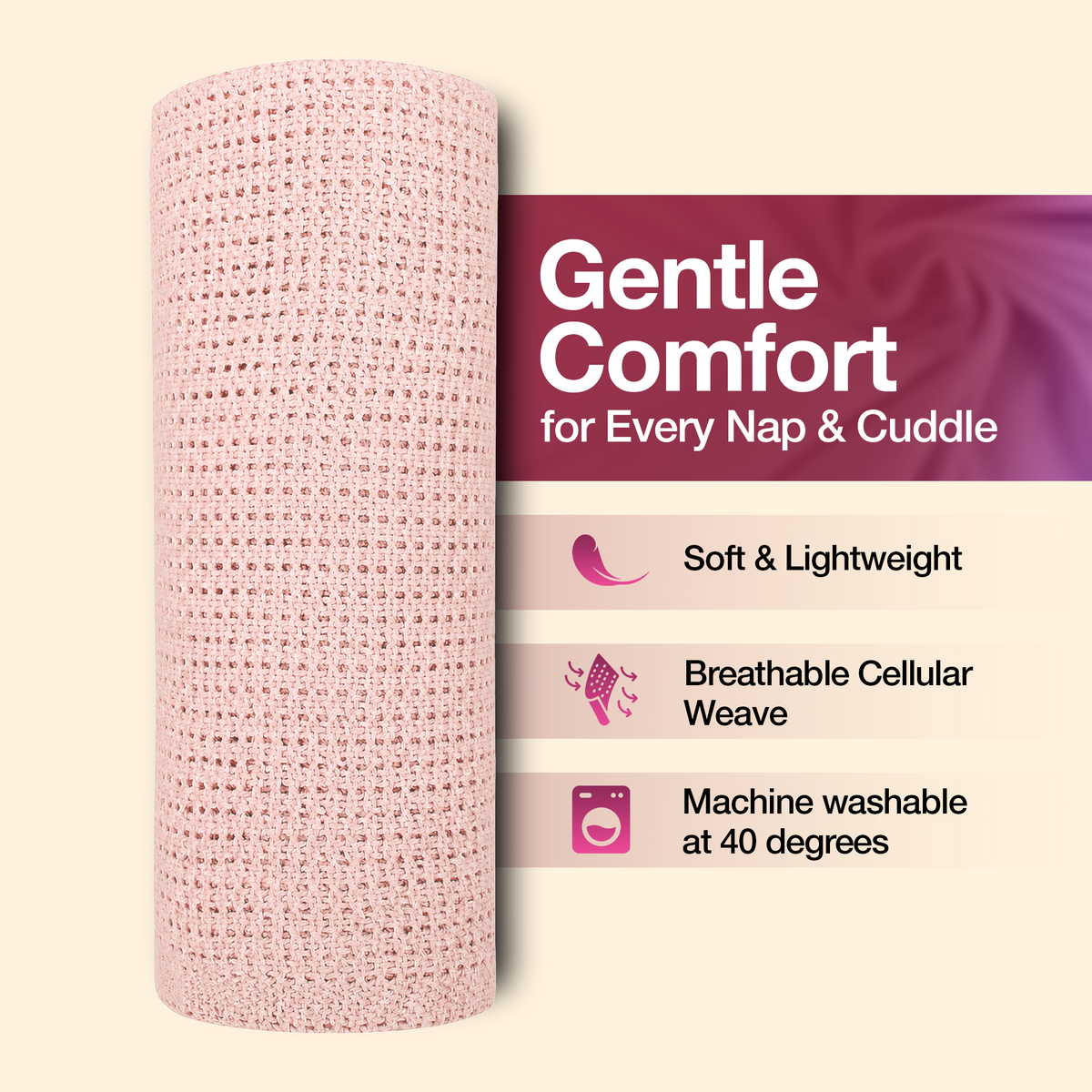 Pink Cellular Blanket 60x90cm | Soft Baby Cotton Blanket