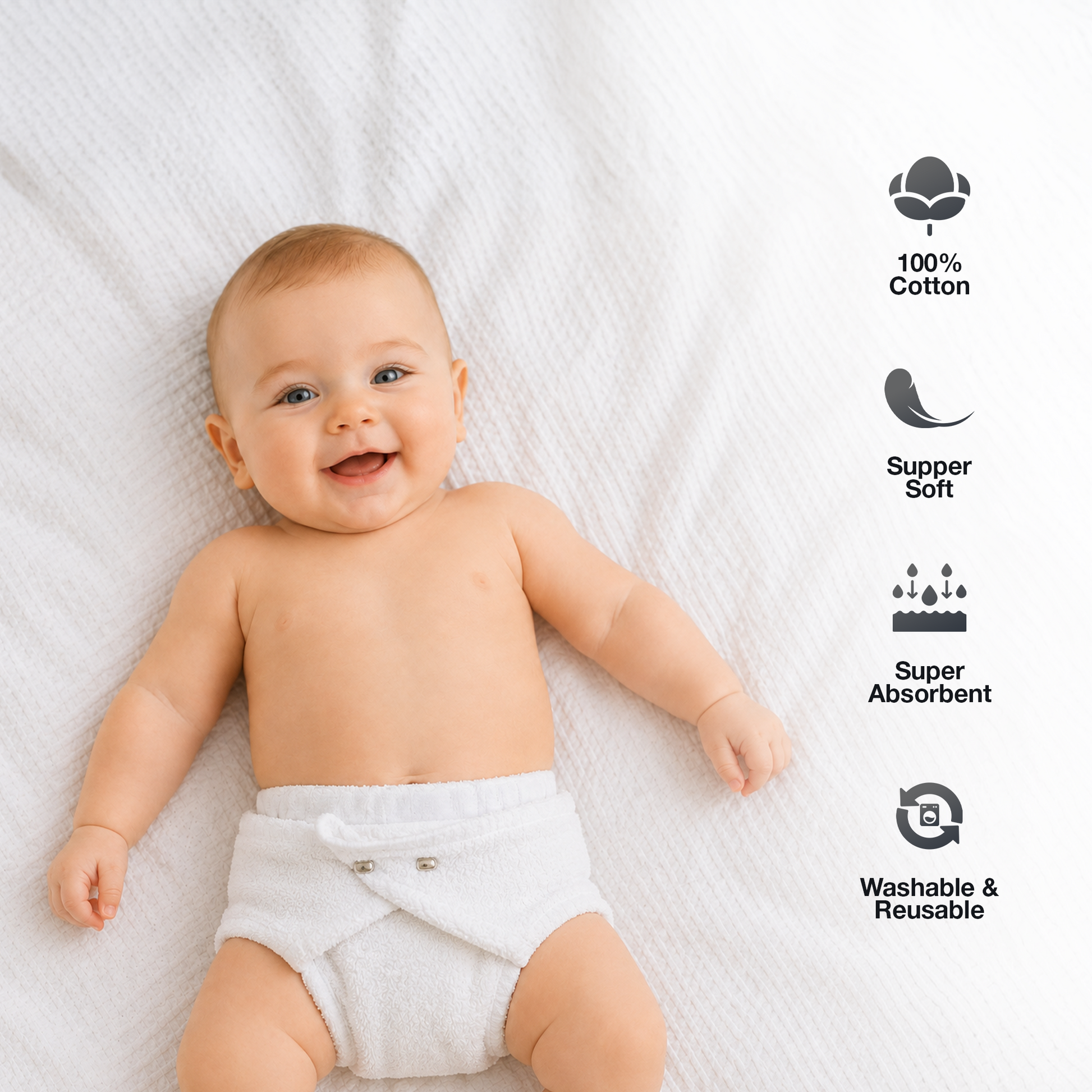 Terry Nappies 24"x24" | Soft Absorbent Cotton Cloth Nappies