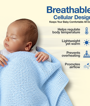 100% Cotton Cellular Baby Blanket 60x90cm | White, Pink & Blue