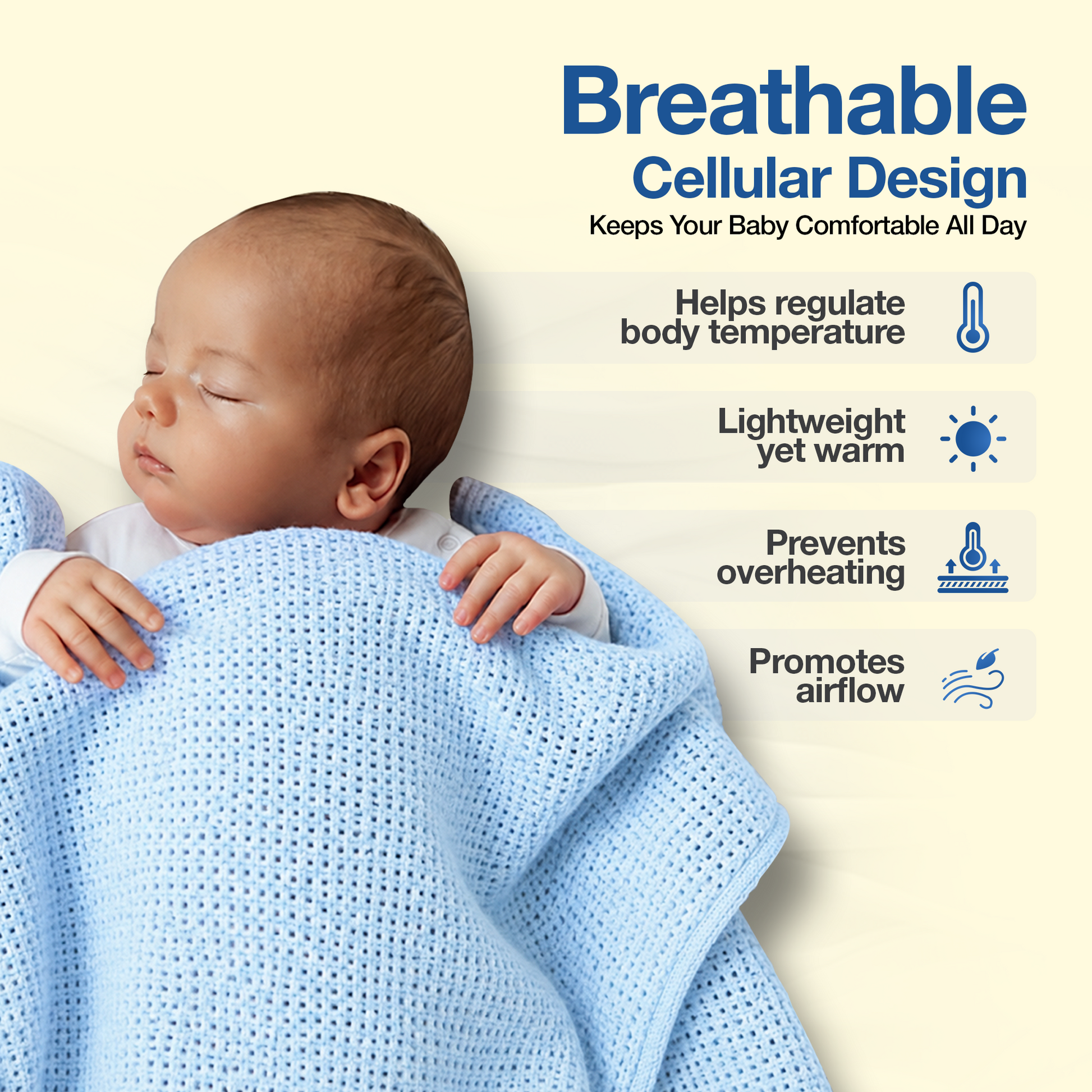 100% Cotton Cellular Baby Blanket 60x90cm | White, Pink & Blue