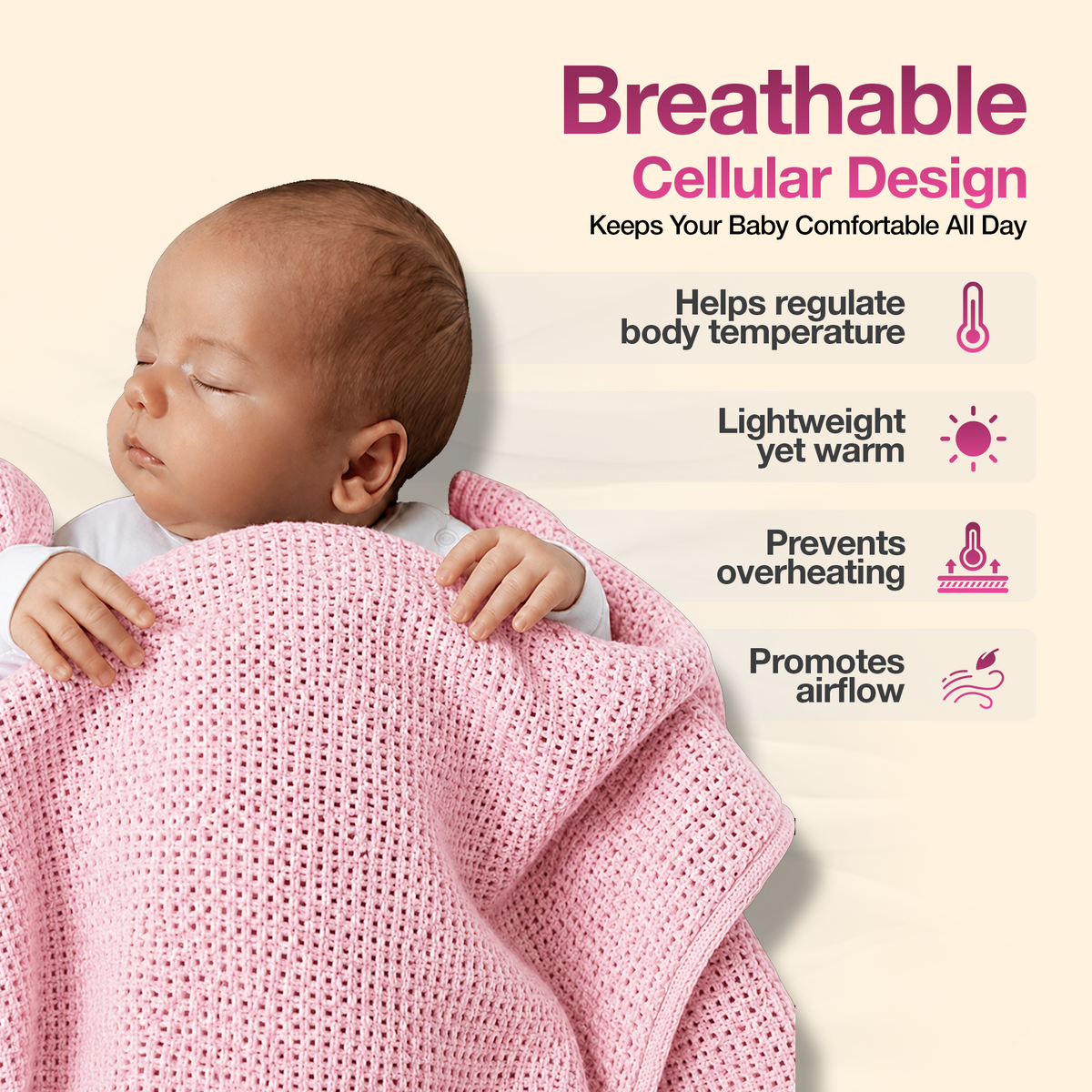 Pink Cellular Blanket 60x90cm | Soft Baby Cotton Blanket