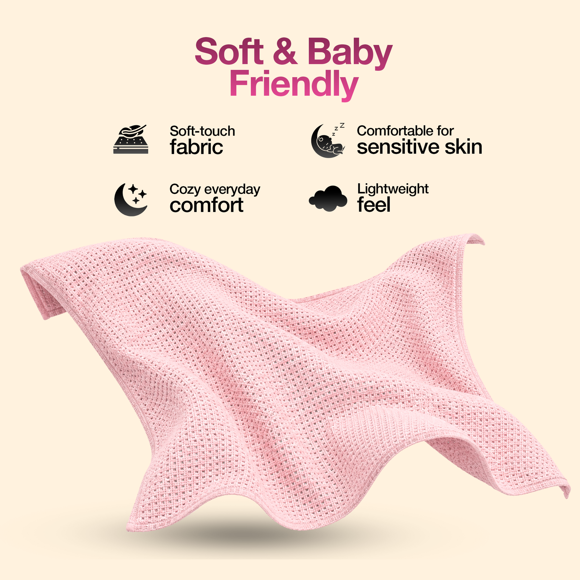 100% Cotton Cellular Baby Blanket 60x90cm | White, Pink & Blue