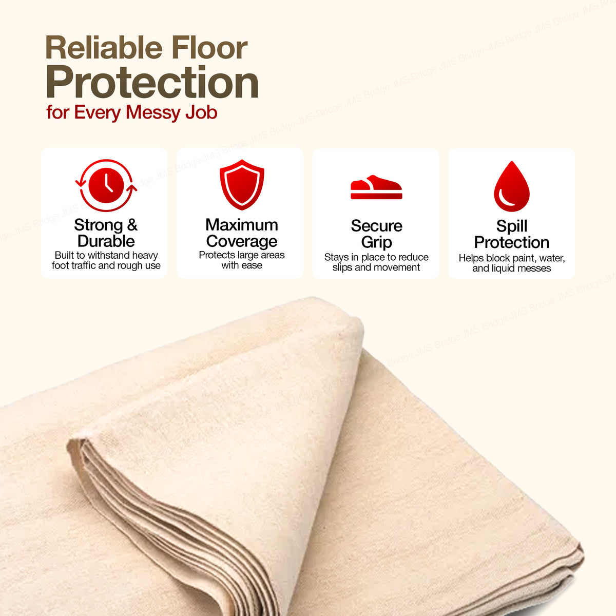 Laminated Cotton Dust Sheets for Decorating **Pack of 2** Waterproof - 12ft x 9ft - Cotton Twill Backed with Plastic Sheet Polythene Sheeting - Absorbs Spills - for Painting, Furniture, DIY, Floor