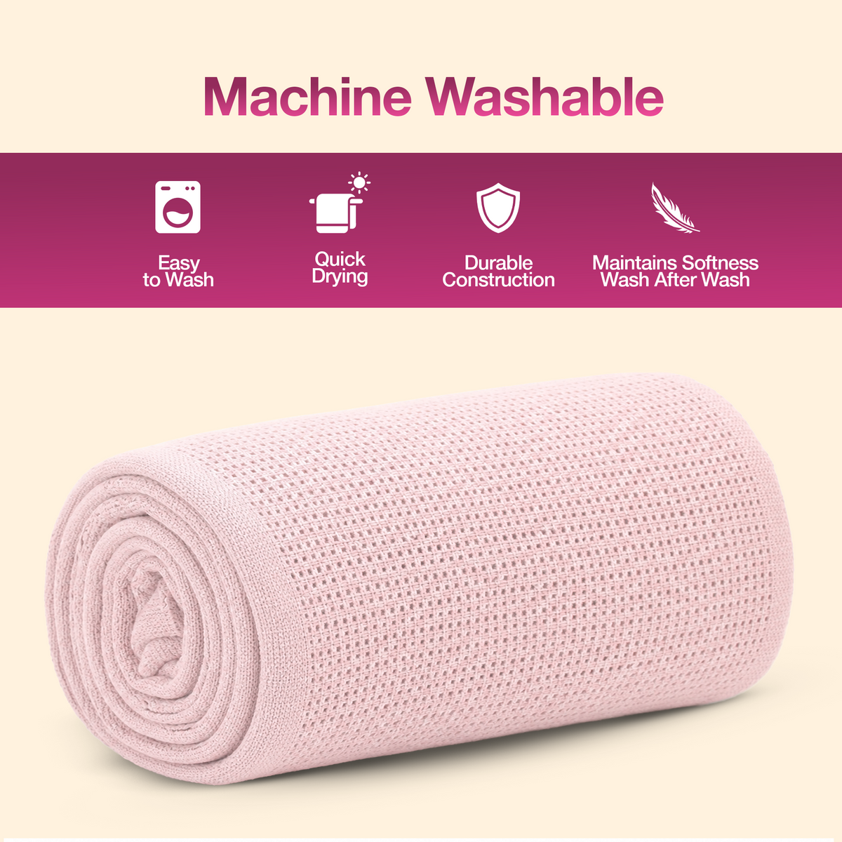 Pink Cellular Blanket 60x90cm | Soft Baby Cotton Blanket