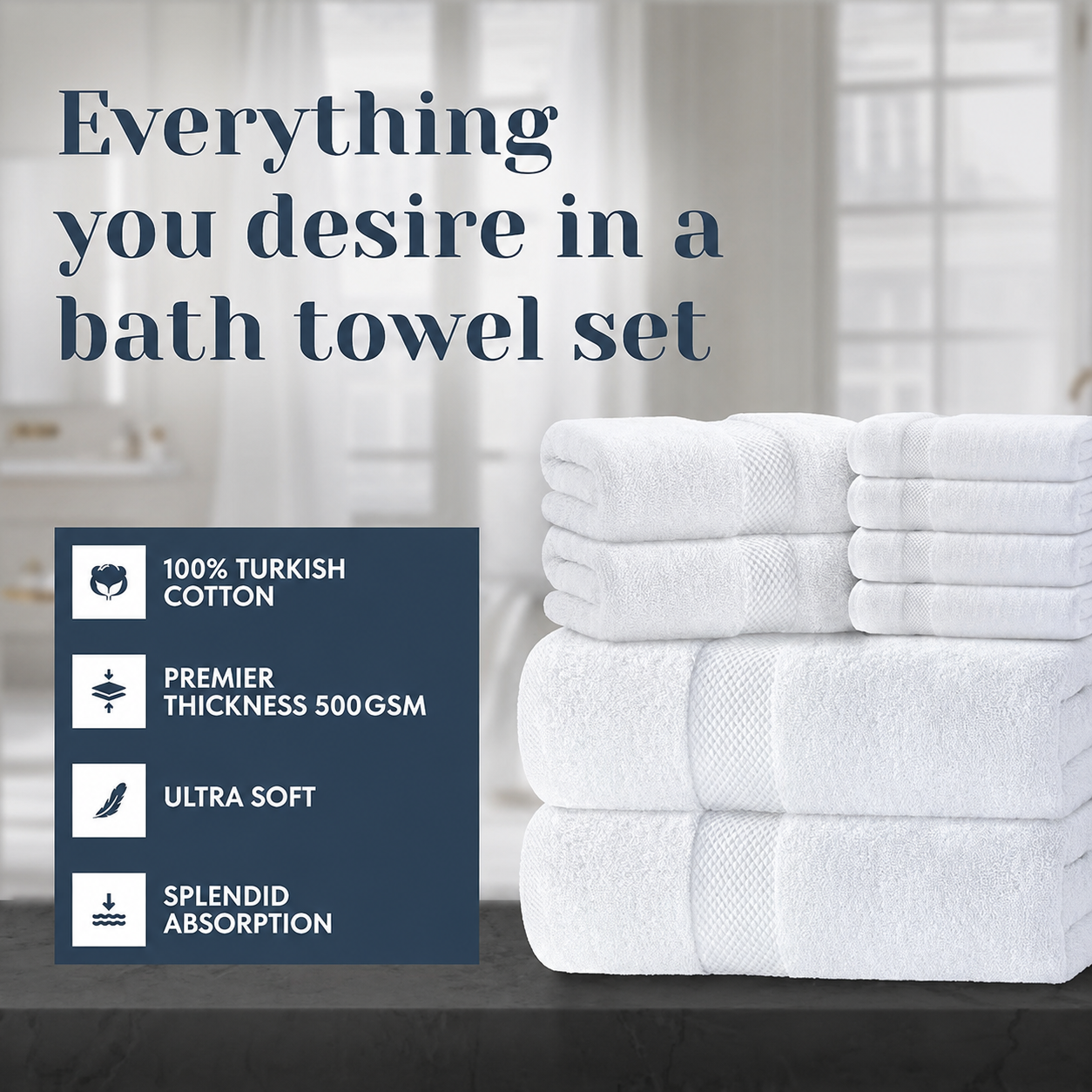 10 Piece White Towel Set | Soft & Absorbent Cotton Towels