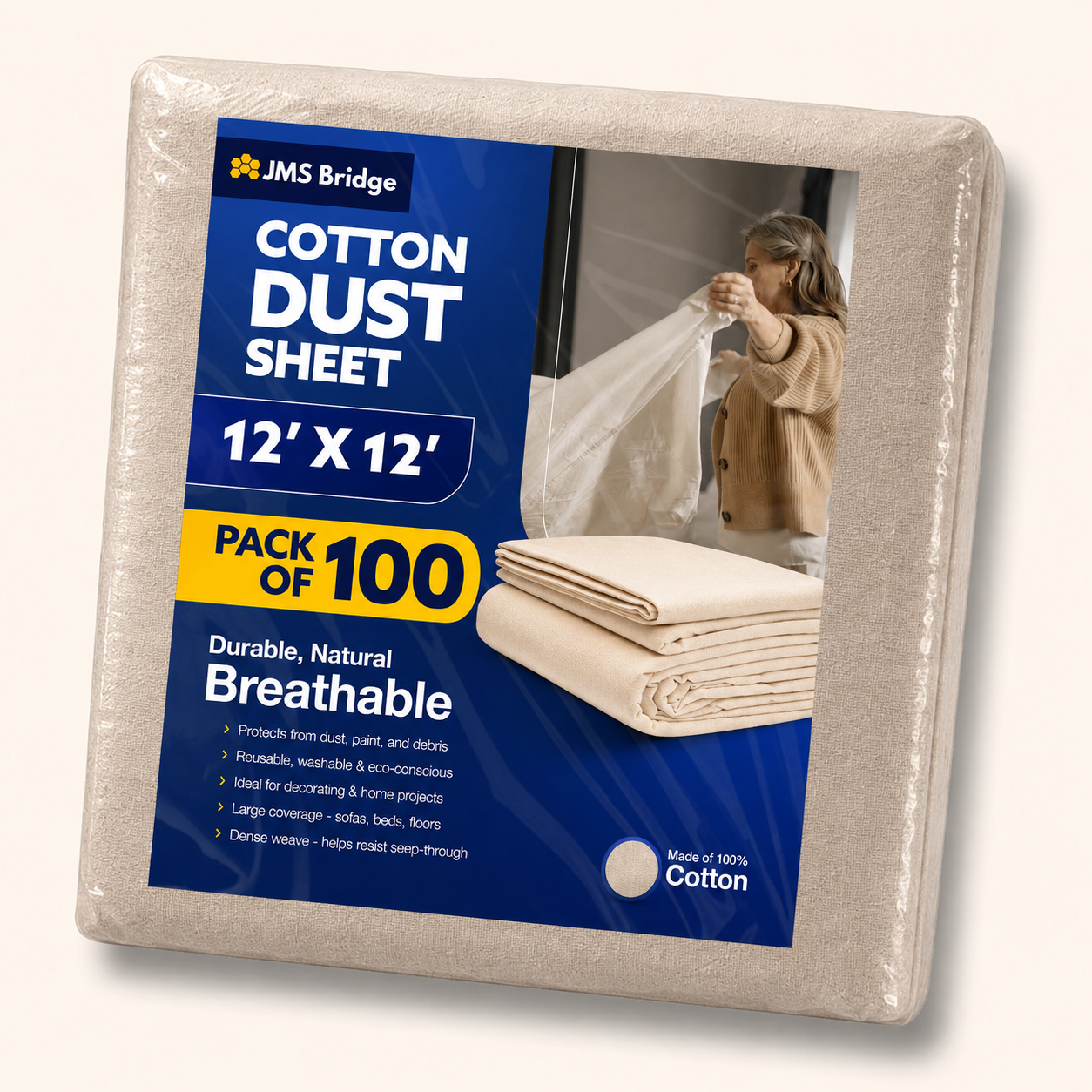 Cotton Dust Sheets: 12' x 12'