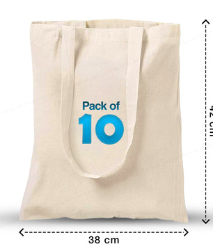 10 x Eco-Friendly Premium Natural Cotton Shopping Tote Bags - Plain Design, Perfect for Decorating and Printing