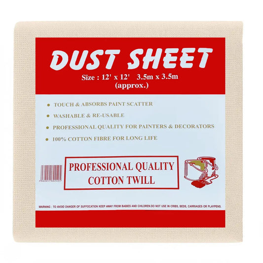 Large cotton dust sheet 12ft x 12ft covering living room furniture