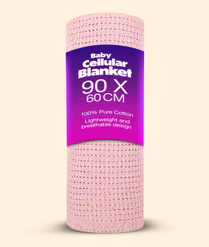 100% Cotton Cellular Baby Blanket 60x90cm | White, Pink & Blue