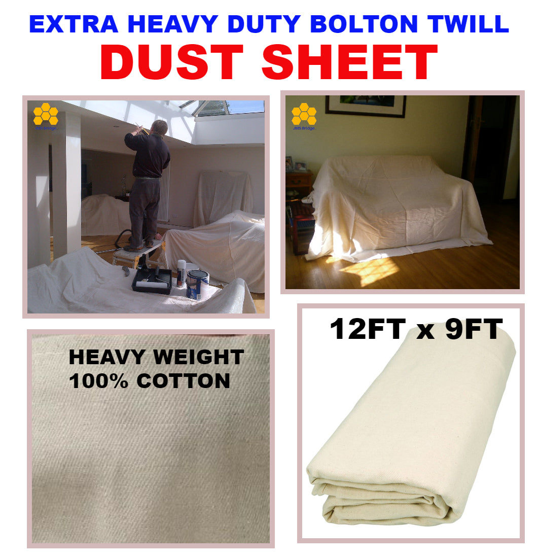 Extra Heavy Duty Dust Sheet. Drop Cloth. 2.5Kg Cotton. Large Size. Bolton Twill - 12' x 9'